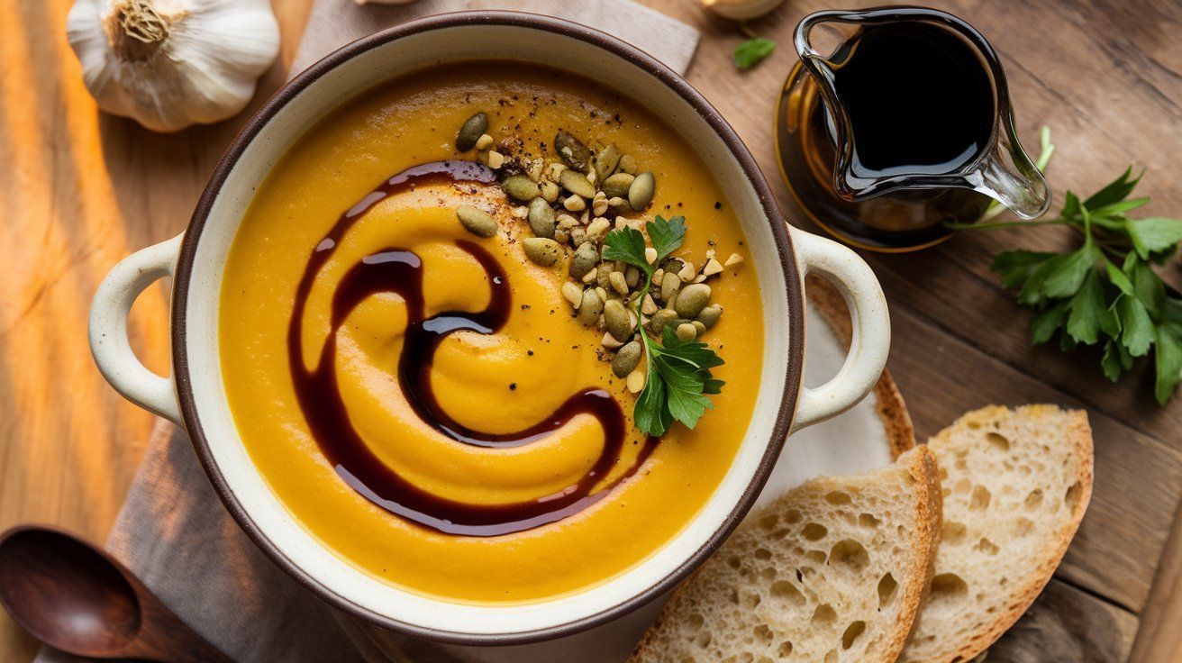 Bild Kürbis-Knoblauch-Suppe mit Kürbiskernöl